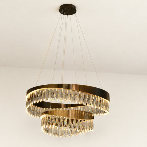Black Ring Chandelier with Clear Faceted Drops